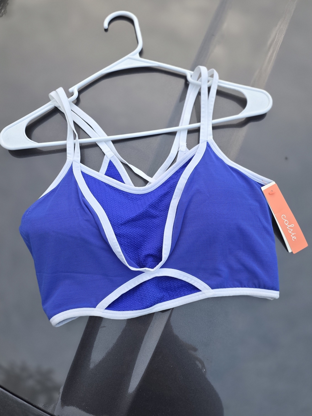 Colsie Royal Blue Strappy Sports Bralette with White Trim